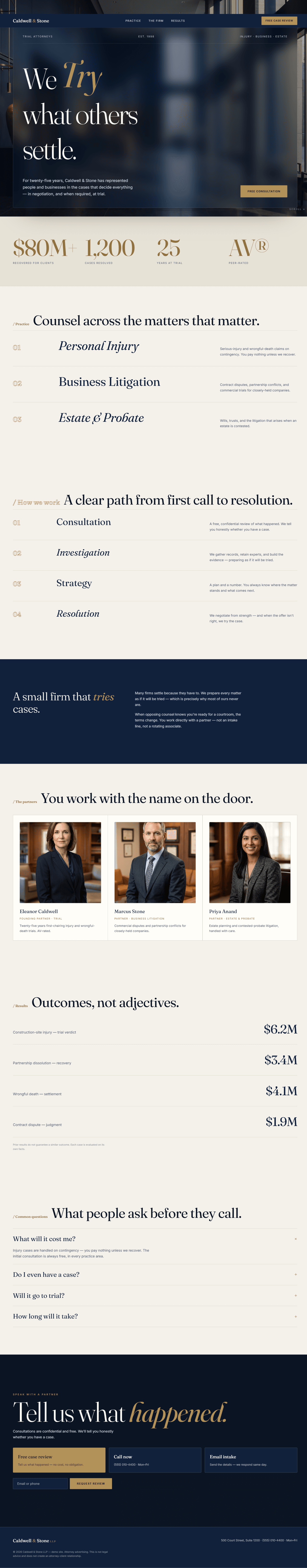 Caldwell & Stone — litigation firm demo site, full page